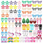 KUBOM 100 Pcs Candy Color Hair Clips,Colorful Hair Barrette Metal Cute Snap Hair Clips for Girls, Toddlers, Kids (Animals Fruits Crowns Stars)