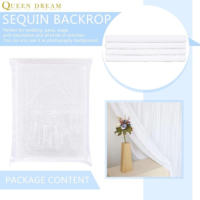 White Sequin Backdrop Curtain 7ft x 7ft Party Backdrop - Image 8