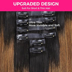 Lashey Seamless Clip in Hair Extensions Human Hair 150g 9pcs 24 Inch Ombre Natural Black to Medium Auburn Straight Clip in Hair Extension for Women PU Weft Hair Extension
