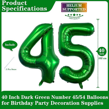 Dark Green 45 Number Balloons, 40 Inch Giant Number 45 Balloons Foil Mylar - Image 2
