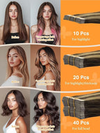DOORES Tape in Hair Extensions Real Human Hair, 20pcs 50g 24 Inch Chocolate Brown Highlight Caramel Blonde, Remy Straight Tape in Extensions Seamless Skin Weft Natrual Human Remy