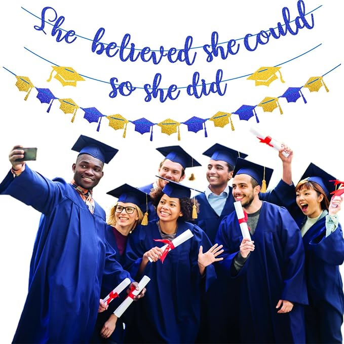 Navy-Blue Gold Party-Decorations Graduation Banner-Streamers - Image 7
