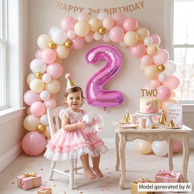 Pink Number 2 Balloon 40 Inch, Glossy Foil Numeral Party Supplies | Radiant - Image 6