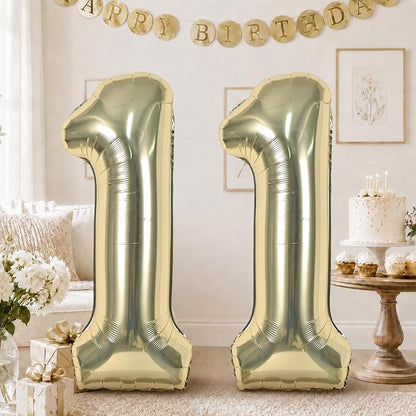 40 Inch Champagne Gold Number 11 Balloon, Light Gold Large Self Inflating Foil by KAINSY