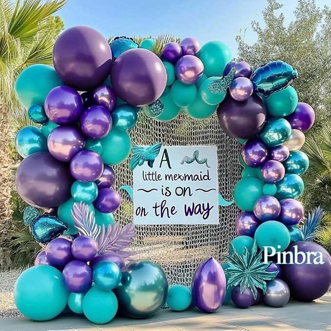 Purple Teal Balloon Garland Double Stuffed Dark Purple Blue Turquoise Green - Image 6