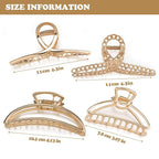 4 Pack Large Metal Hair Clips for Thin to Thick Curly Hair, 4.3 Inch Big Nonslip Gold Color Clamps, Perfect Fashion Jaw Claw Hair Styling Accessories for Women and Girls, Christmas Gifts