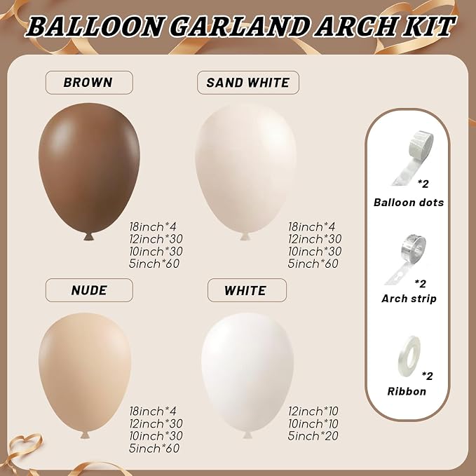 412Pcs Netural Balloon Garland Arch Kit, 5 10 12 18inch Brown Balloon Garland - Image 2