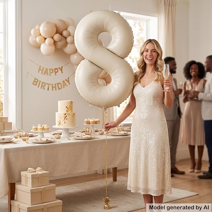 40 Inch Cream Foil Number 8 Balloon - Image 4