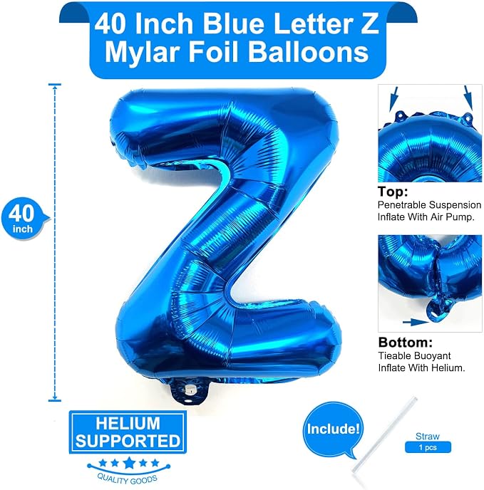 Lovoir 40 Inch Large Blue Letter Z Balloons Big Size Jumbo Mylar Foil Helium - Image 2