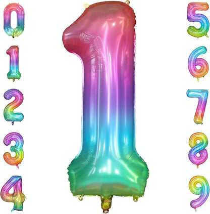 40 Inch Rainbow Number Balloon 1, Large Number Foil Balloons Mylar by PatiCool