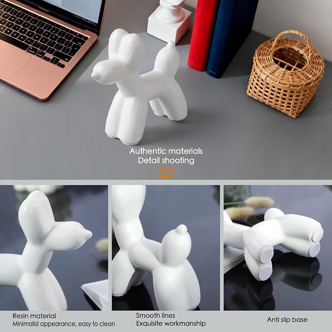 Notakia Cute Ceramics White Balloon Dog Statue Crafts Living Room Desktop - Image 6