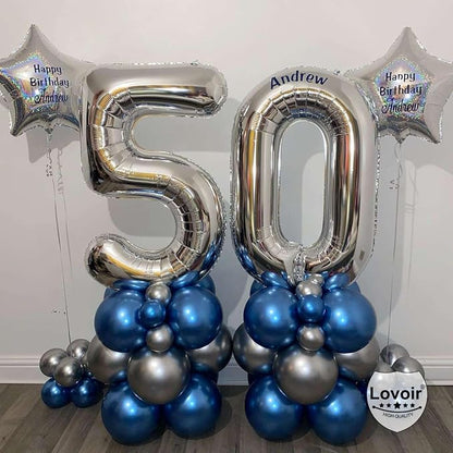 Silver 50 Number Balloons, 40 Inch Giant Number 50 Balloons Foil Mylar Helium - Image 3