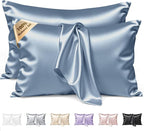 Silk Pillow Cases 2 Pack Standard Size Mulberry Silk Pillowcase Set of 2 for Hair & Skin 26 x 20 Inches 22 Momme Both Sided Grade 6A Silk Soft Breathable Cooling with Hidden Zipper, Grey Blue