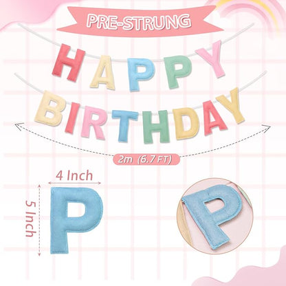 Felt Happy Birthday Banner, Pre-Strung 3D Birthday Rainbow Garland Banner | - Image 4