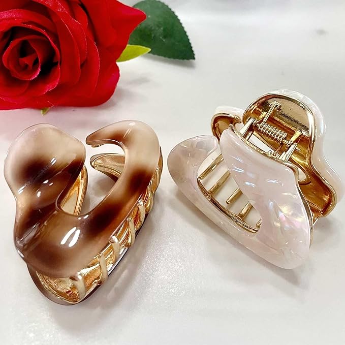 2PS Marble Pattern Hair Clips for Women - Non-Slip Grip Metal Claw Clip, Geometric Design Hair Accessories for Thin/Thick Hair, Cute Hair Styling Barrettes, 2.36 Inch