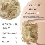 Large Messy Bun Hair Piece Curly Synthetic Extensions Scrunchies Fake Chignon Updo Hairpieces for Women Dirty Blonde Highlights