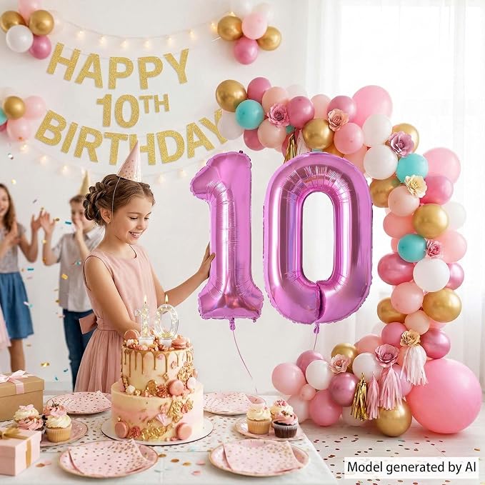Pink Number 10 Balloon 40 Inch, Shiny Foil Double Digit Party Supplies | - Image 2