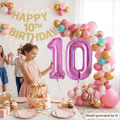 Pink Number 10 Balloon 40 Inch, Shiny Foil Double Digit Party Supplies | - Image 2
