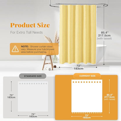 72x84 Long Boho Farmhouse Linen Heavy Duty Shower Curtain Set, 330GSM Linen - Image 3