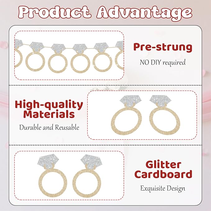 Ring Banner Bachelorette Party Decorations, Bridal Shower Decor | Pre-Strung - Image 3