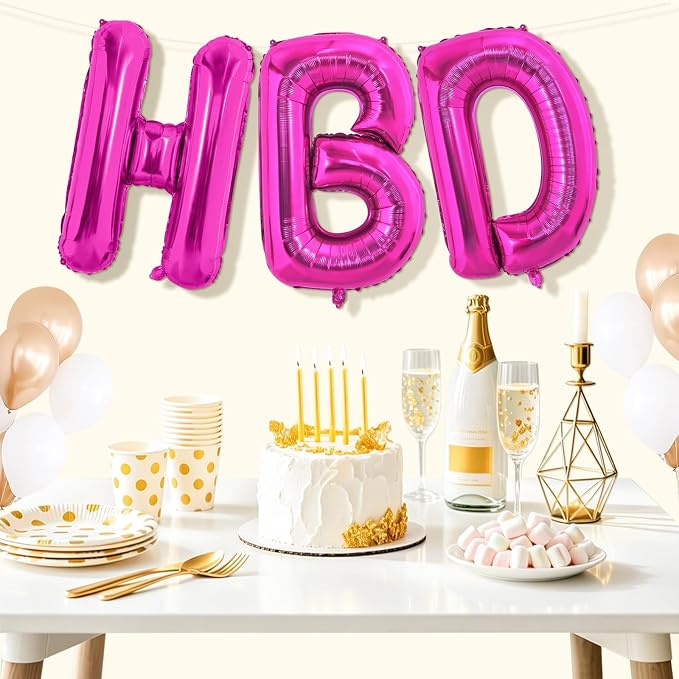 Hot Pink HBD Balloons, HBD Foil Balloon - Image 7