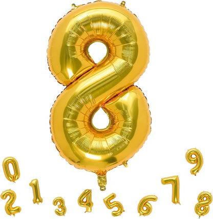 32 Inch Gold Number 8 Balloons Foil Ballon Digital Birthday Party Decoration by MEIDUOCO