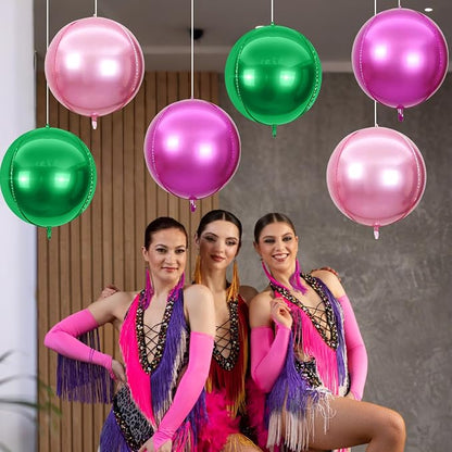 6Pcs Green Pink Round Foil Balloons, Giant 4D Round Ball Balloon, 22 Inch - Image 6