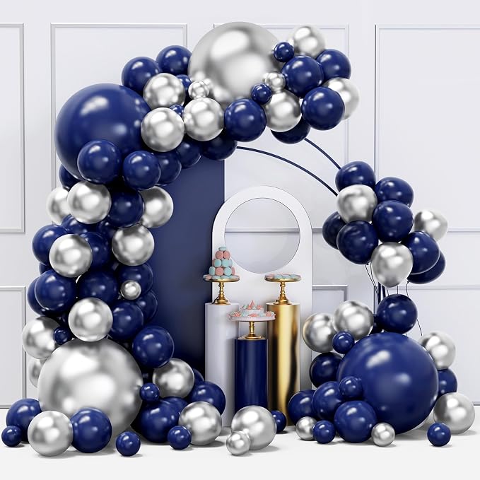 YMSZ Blue and Silver Balloons Arch Garland Kit, Different Size, by YMSZ