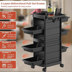 7-Layer Salon Trolley Cart with 6 Drawers, Professional Salon Rolling Cart with Wheels for Hair Stylist, Portable Barber Station with Extra Storage Space for Tattoo, Barber