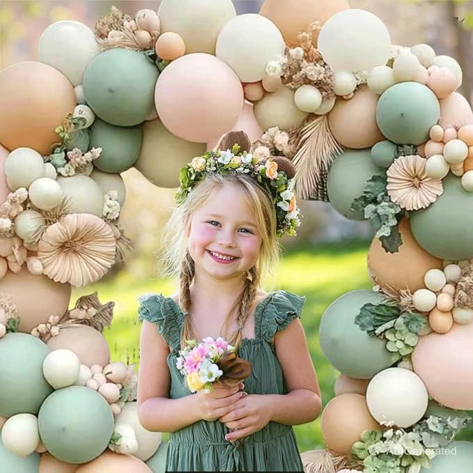 Dusty Green Pink Balloons Arch Kit, Party | Mist Fog Green Light Pink Nude Sand - Image 5
