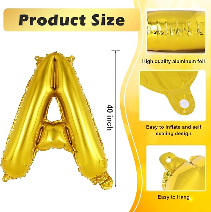 Gold Letter A Balloons, 40 Inch Large Foil Letter Balloons, Custom Phrase - Image 2