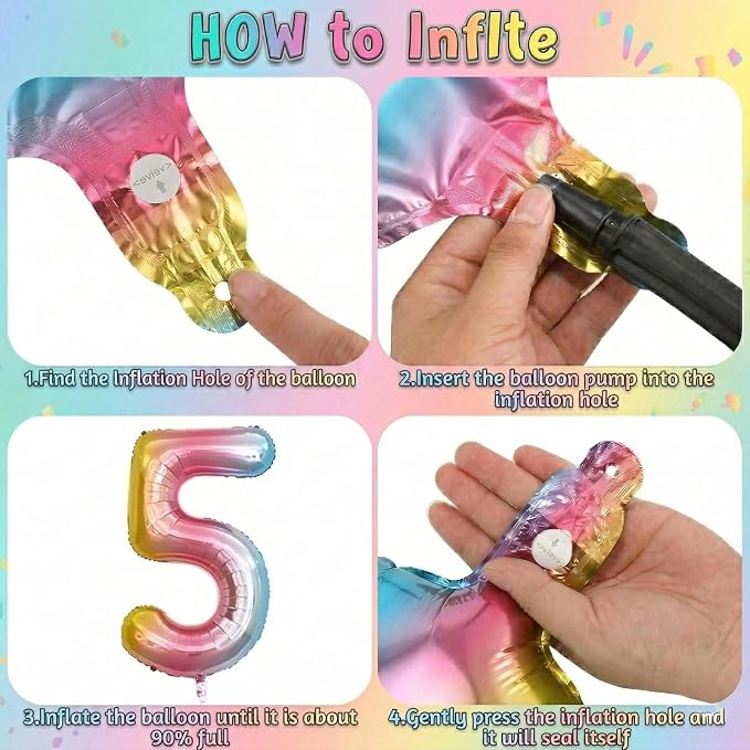 Rainbow Ombre Number 5 Balloon 40 Inch, Pastel Foil - Image 5