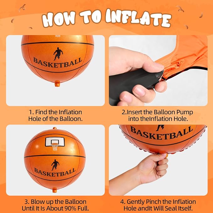 Basketball Balloons, 12 Inch Black Orange White Party Balloons - Image 3