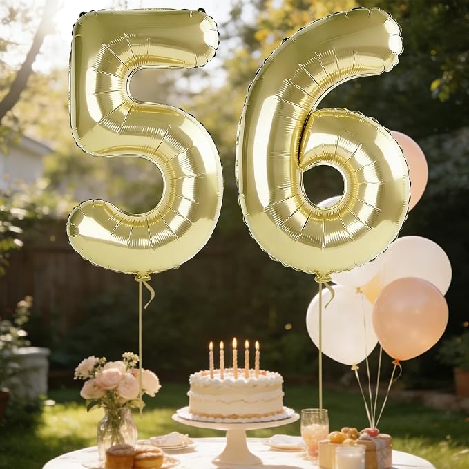 40 Inch Number 56 Balloons for 56th Birthday Party Decorations, 0-100 Champagne - Image 3