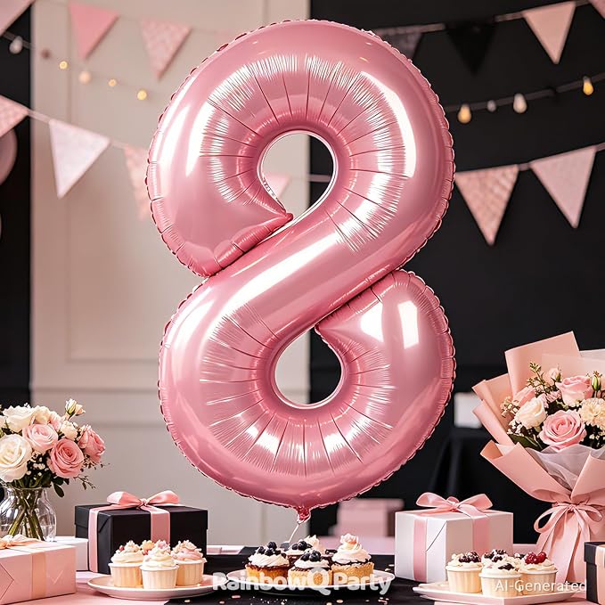RainbowQ Pink 8 Balloon Number 40 Inch 0-40 Foil Large Balloons | Big Mylar 8 - Image 3