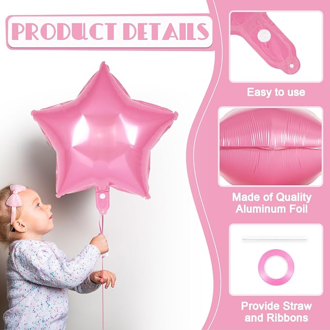 20 Pcs Star Balloons, 18 Inch Pink Star Foil Balloons, Stars Shaped Balloon - Image 5
