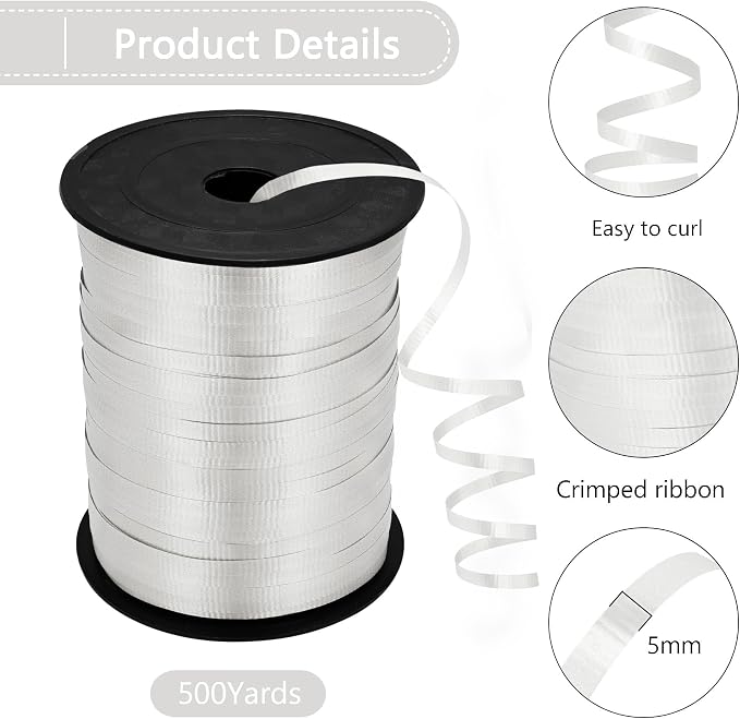 500 Yards White Crimped Texture Curling Ribbon - Image 2