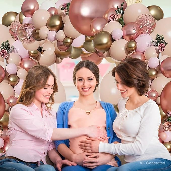 Rose Gold Pink Balloon Garland Kit, Nude White Gold Confetti | Pastel Pink Gold - Image 7