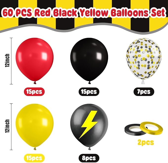 Paready Red Yellow Black Balloons, 12Inch Yellow Printed Latex Balloon Red - Image 2