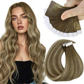Sunny Hair Tape in Hair Extensions Real Human Hair Invisible Remy Hair Extensions Tape ins for Women Cool Brown Ombre Light Brown Balayage Medium Blonde 24 inch 25G