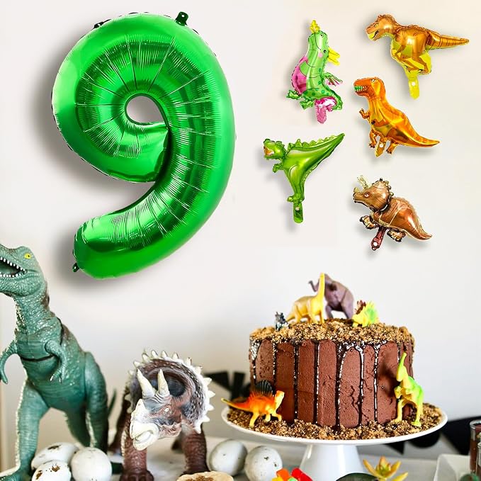 LilyZheng Large Dinosaur Balloon Number 9, 40 Inch Dark Green Foil Balloon - Image 5