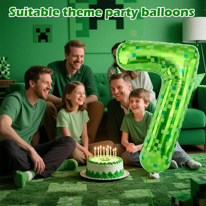 40 Inch Giant Green Pixel Miner Theme Number Balloons 40 Inch Foil Party - Image 3