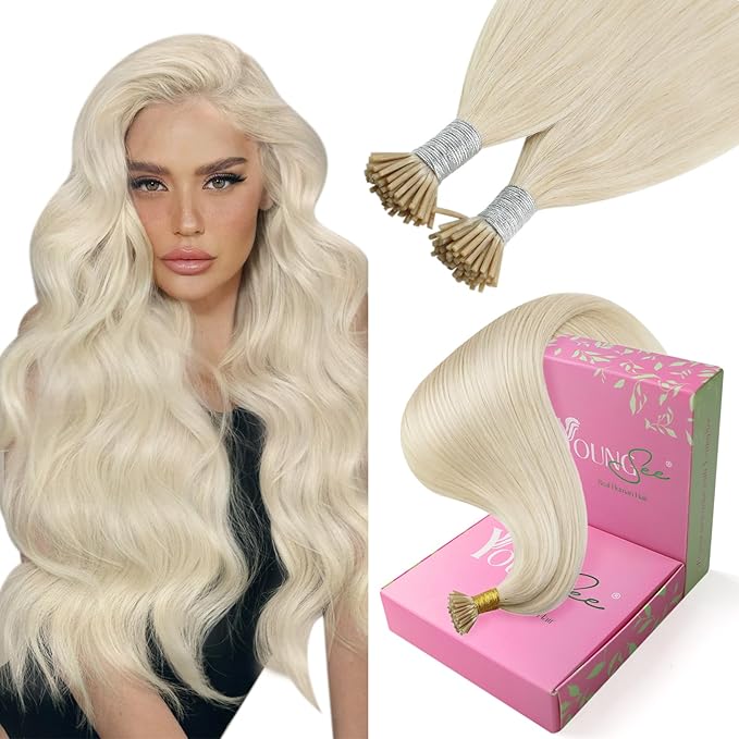 YoungSee I Tip Hair Extensions Human Hair Blonde I Tip Extensions Platinum Blonde 16 Inch Itip Hair Extension Real Human Hair 80s 50g Itip Hair Extension Soft for Engagement