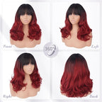 Wig with Bangs for Women | 16 Inch Layered Body Wave Synthetic Wig | Heat Resistant Yaki Fiber Natural Looking Shoulder Length Wigs | Synthetic Wig for Daily Wear - Ombre Black to Burgundy