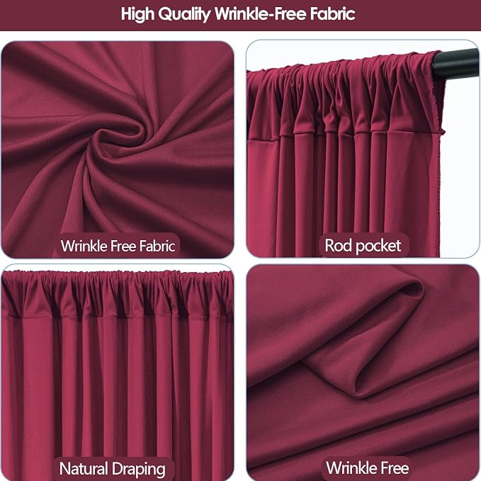 ESGOTBME 10x10ft Wrinkle Free ‌Burgundy Backdrop Curtain - Image 5