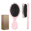 Mini Boar Bristles Hair Bursh, Travel Size Hair Brush for Women Men Kids, Protable Small Hair Brushes for Pockets Purses, Mini Hair Brush for Smooth Add Shine (1 Pack-Pink)