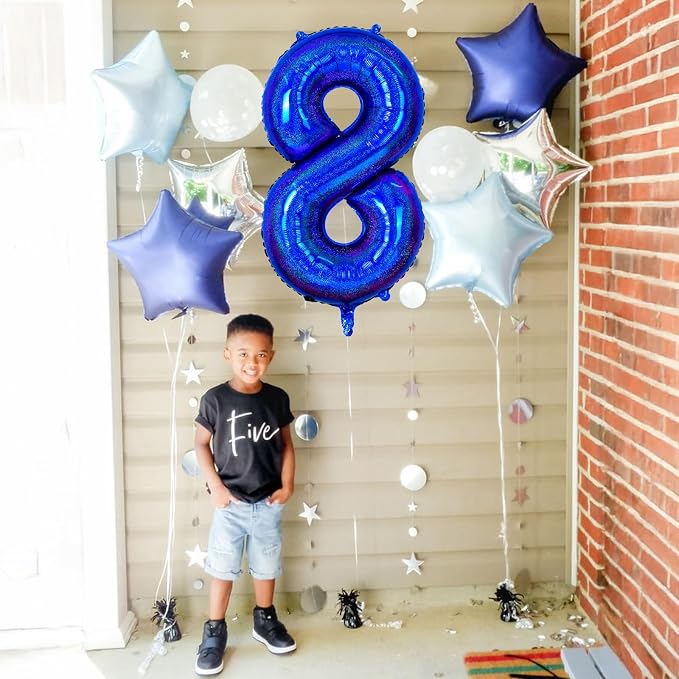 Navy Blue Number 8 Balloon, 40 Inch 8 Balloon Number Large Laser Navy Blue Foil - Image 7