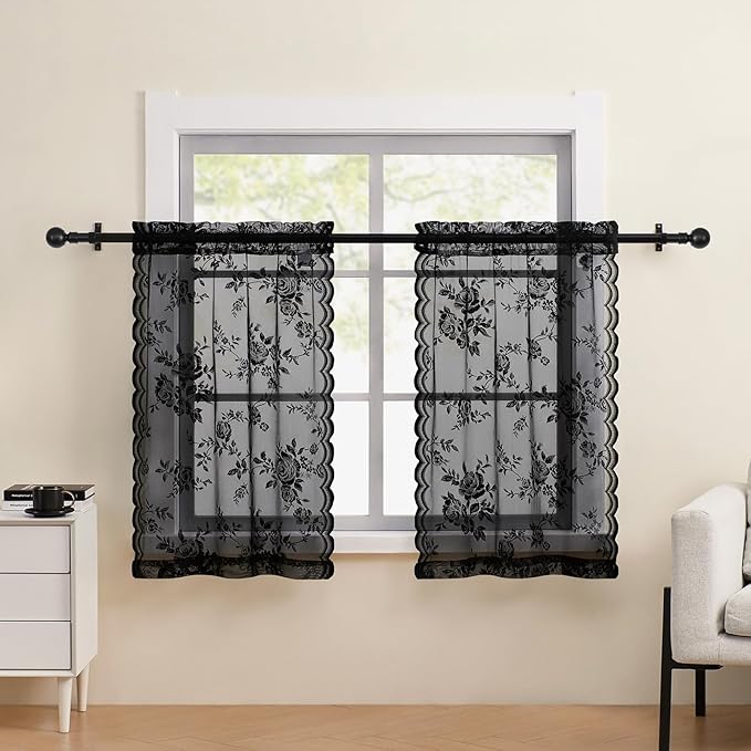 Black Lace Cafe Curtains by SEEKRIGHTHomeDecor