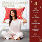 THXSILK Christmas Style 6A+ Grade Mulberry Silk Pillowcase for Hair and Skin, 22 Momme 100% Pure Silk Pillow Case with Hidden Zipper, Christmas Holly Printed Pillow Cover, Red， Standard