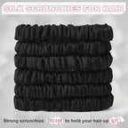 6PCS 100% Mulberry Silk Scrunchies Small Black Silk Hair Ties No Damage Satin Hair Scrunchies for Women Girls Simple Versatile High Elasticity DEMAZALO